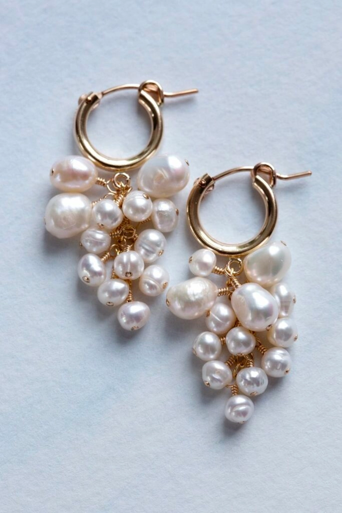 bridal jewelry small pearls gold hoops